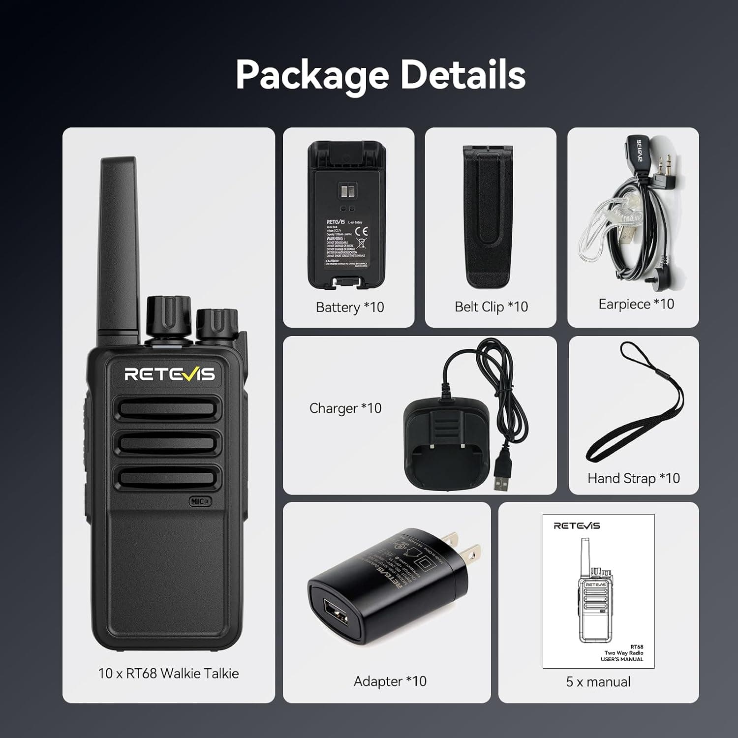 Retevis RT68 FRS Walkie Talkies — 10-Pack — additional view