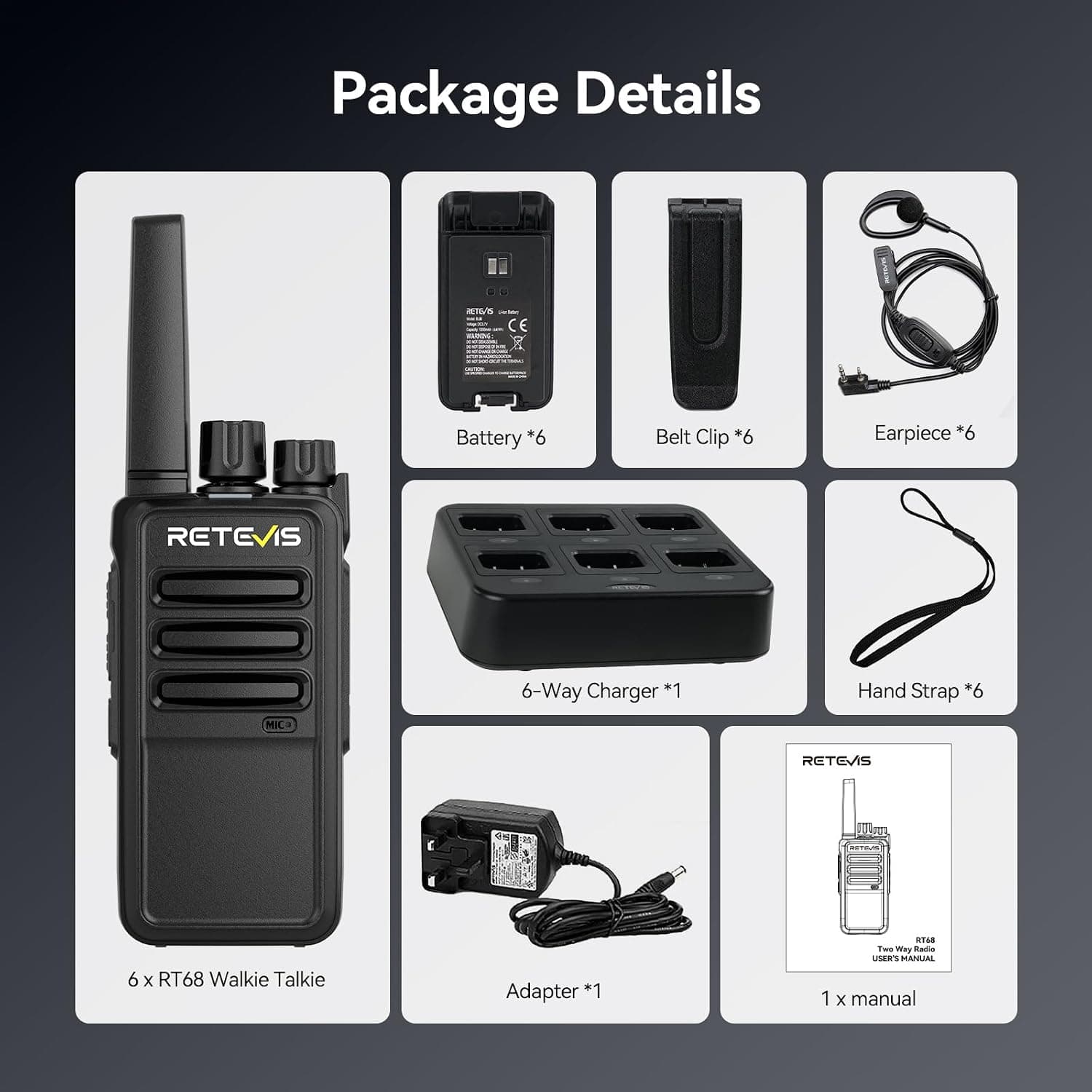 Retevis RT68H FRS Walkie Talkies — 6-Pack — additional view
